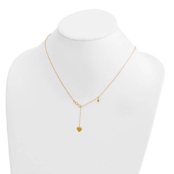 Herco 14K Polished Infinity and Heart Y-Drop with Diamond Accent 16in with 2in Extension Necklace
