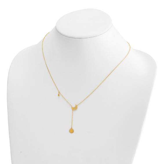 Herco 14K Polished Sun and Moon Y-Drop with Diamond Accent 16in with 2in Extension Necklace
