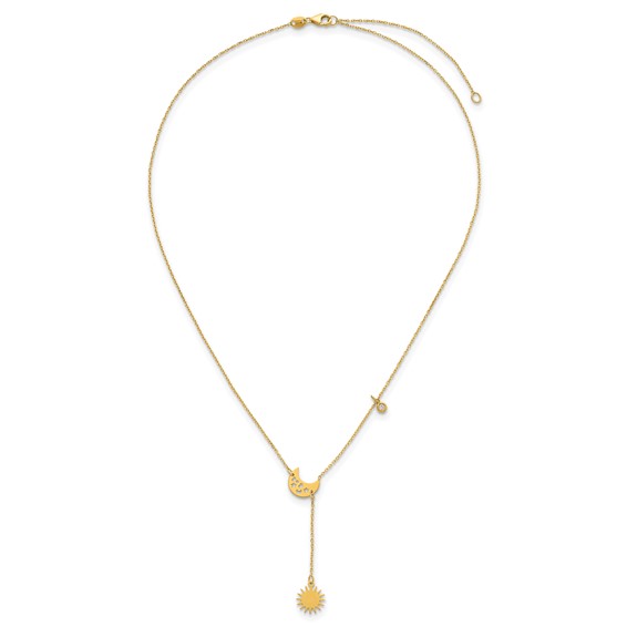 Herco 14K Polished Sun and Moon Y-Drop with Diamond Accent 16in with 2in Extension Necklace