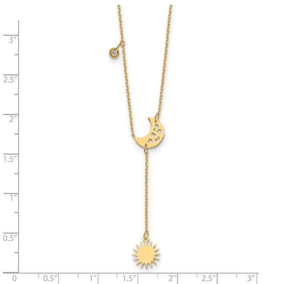 Herco 14K Polished Sun and Moon Y-Drop with Diamond Accent 16in with 2in Extension Necklace