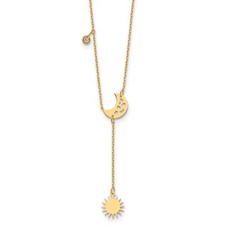 Herco 14K Polished Sun and Moon Y-Drop with Diamond Accent 16in with 2in Extension Necklace