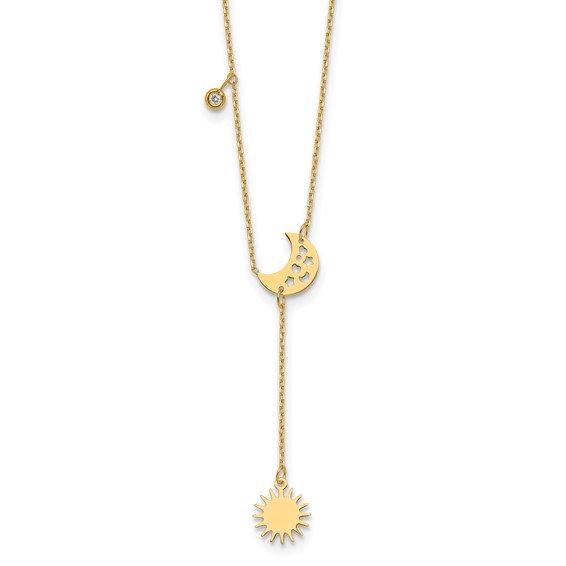 Herco 14K Polished Sun and Moon Y-Drop with Diamond Accent 16in with 2in Extension Necklace