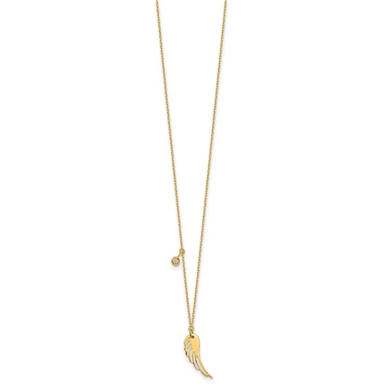 Herco 14K Polished Wing with Diamond Accent 16 Inch with 2 Inch Extension Necklace