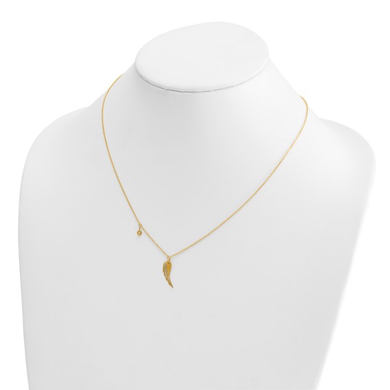 Herco 14K Polished Wing with Diamond Accent 16 Inch with 2 Inch Extension Necklace