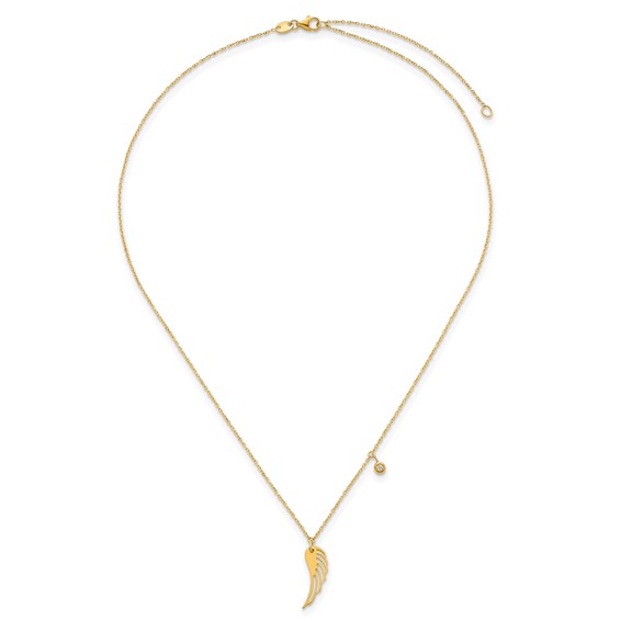 Herco 14K Polished Wing with Diamond Accent 16 Inch with 2 Inch Extension Necklace