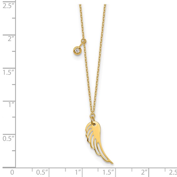Herco 14K Polished Wing with Diamond Accent 16 Inch with 2 Inch Extension Necklace
