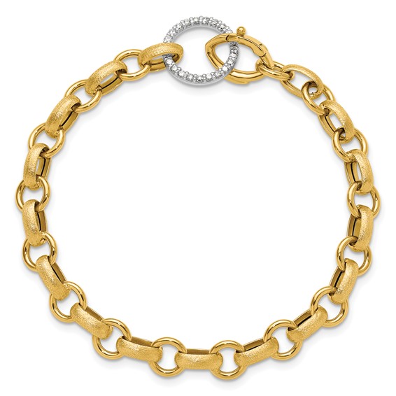 Herco 14K Two-tone Polished and Brushed Diamond 7.5 inch Bracelet