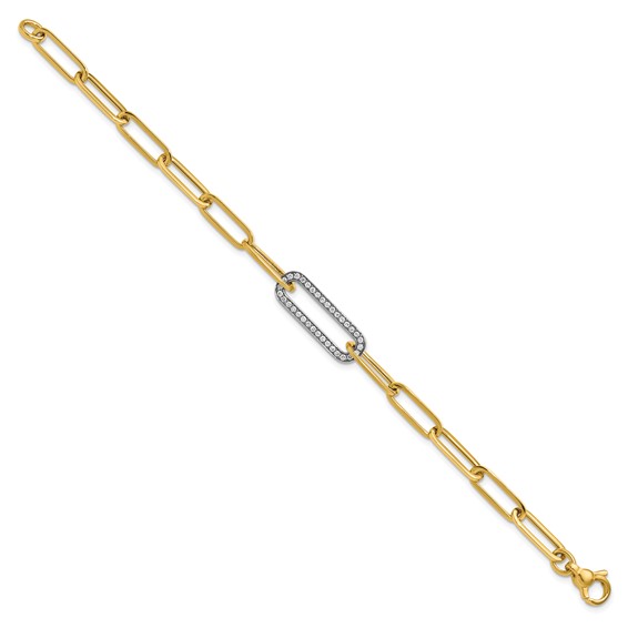Herco 18K Two-tone Polished Diamond Paper Clip Link 7.5 inch Bracelet