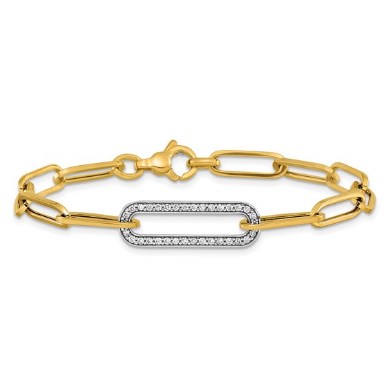 Herco 18K Two-tone Polished Diamond Paper Clip Link 7.5 inch Bracelet