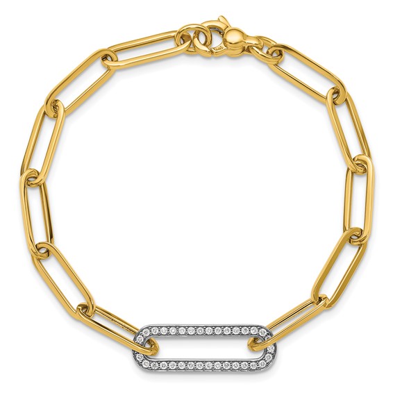 Herco 14K Two-tone Polished Diamond Paper Clip Link 7.5 inch Bracelet