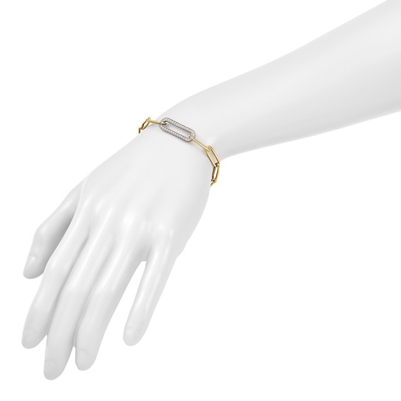 Herco 18K Two-tone Polished Diamond Paper Clip Link 7.5 inch Bracelet
