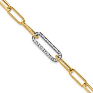 Herco 18K Two-tone Polished Diamond Paper Clip Link 7.5 inch Bracelet