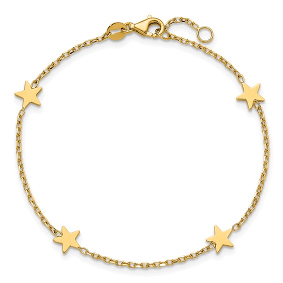 Herco 14K Polished Four Star Station w/ .25in Ext. Bracelet