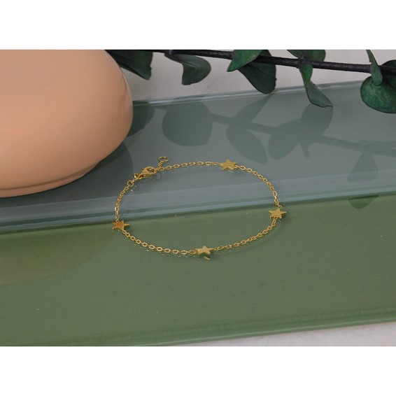 Herco 14K Polished Four Star Station w/ .25in Ext. Bracelet