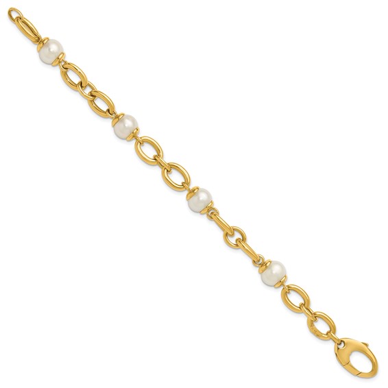 Herco 14K Polished Freshwater Cultured Pearl Fancy Link 7.75 inch Bracelet