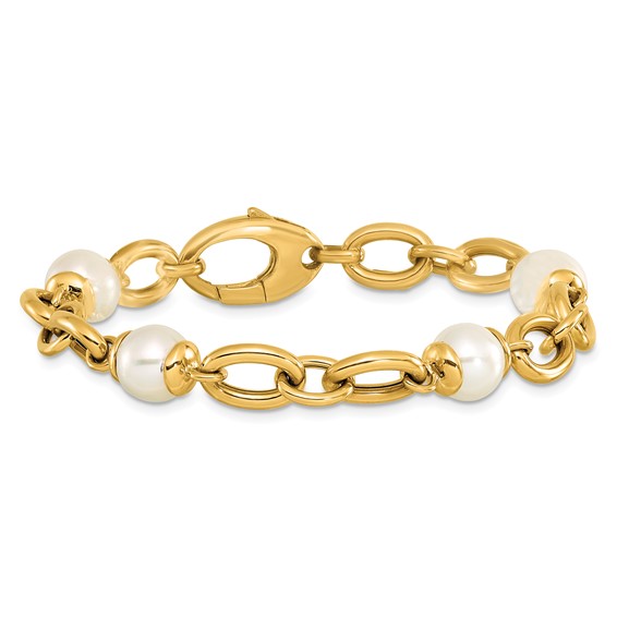 Herco 14K Polished Freshwater Cultured Pearl Fancy Link 7.75 inch Bracelet