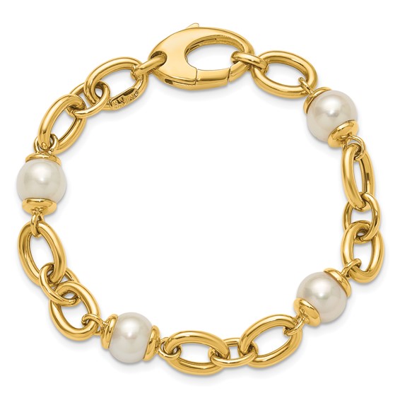 Herco 14K Polished Freshwater Cultured Pearl Fancy Link 7.75 inch Bracelet