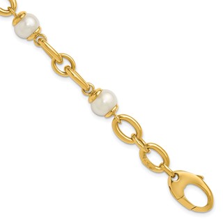 Herco 14K Polished Freshwater Cultured Pearl Fancy Link 7.75 inch Bracelet