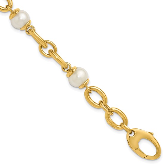 Herco 14K Polished Freshwater Cultured Pearl Fancy Link 7.75 inch Bracelet