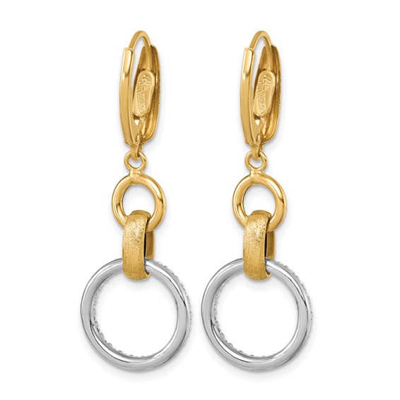 Herco 14K Two-tone Polished and Brushed Diamond Circle Leverback Dangle Earrings