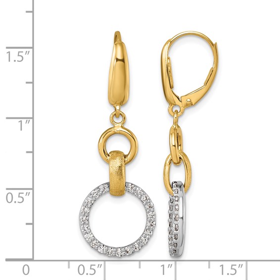Herco 14K Two-tone Polished and Brushed Diamond Circle Leverback Dangle Earrings