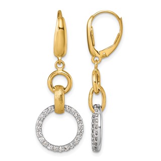 Herco 14K Two-tone Polished and Brushed Diamond Circle Leverback Dangle Earrings