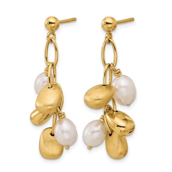 Herco 14K Polished and Brushed Fancy Freshwater Cultured Pearl Post Dangle Earrings