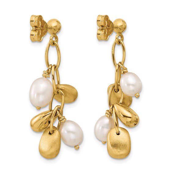 Herco 14K Polished and Brushed Fancy Freshwater Cultured Pearl Post Dangle Earrings