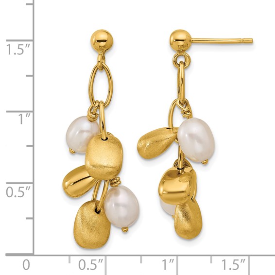 Herco 14K Polished and Brushed Fancy Freshwater Cultured Pearl Post Dangle Earrings