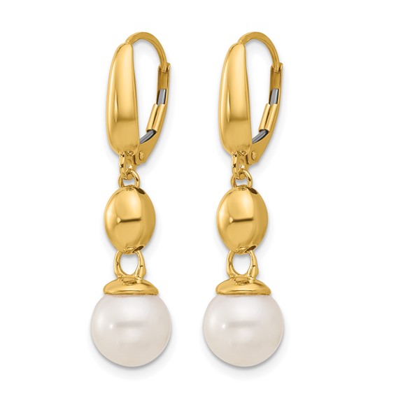 Herco 14K Polished Freshwater Cultured Pearl and Bead Leverback Dangle Earrings