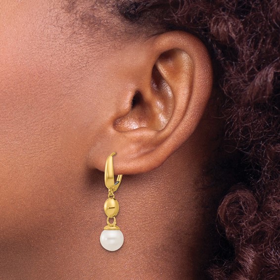 Herco 14K Polished Freshwater Cultured Pearl and Bead Leverback Dangle Earrings