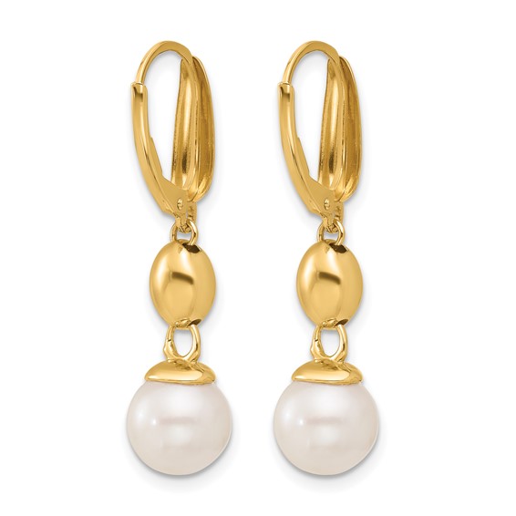 Herco 14K Polished Freshwater Cultured Pearl and Bead Leverback Dangle Earrings