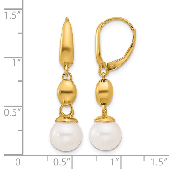 Herco 14K Polished Freshwater Cultured Pearl and Bead Leverback Dangle Earrings