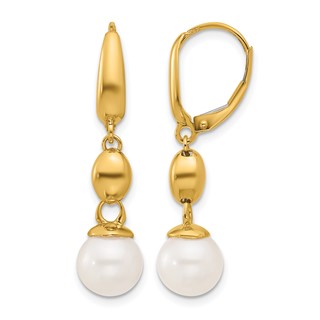 Herco 14K Polished Freshwater Cultured Pearl and Bead Leverback Dangle Earrings