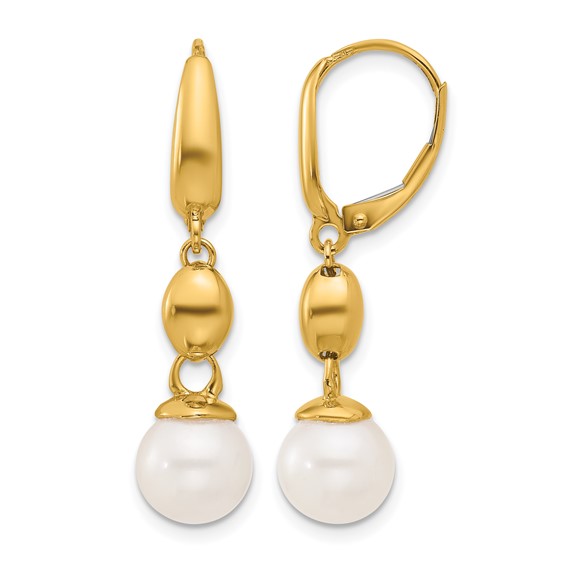 Herco 14K Polished Freshwater Cultured Pearl and Bead Leverback Dangle Earrings