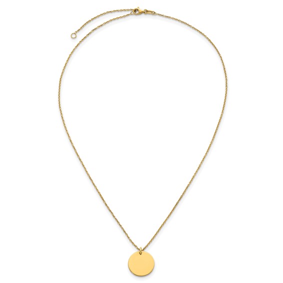 Herco 14K Polished Disc Pendant 16 inch w/2 in ext. Necklace