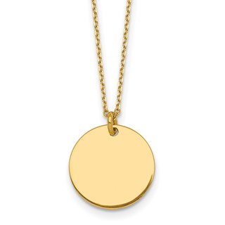 Herco 14K Polished Disc Pendant 16 inch w/2 in ext. Necklace