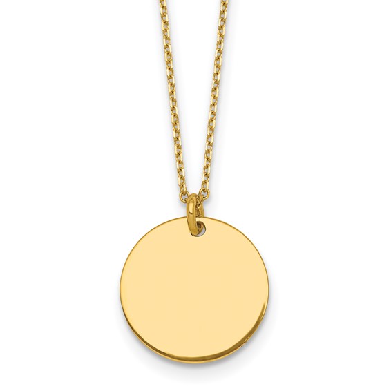 Herco 14K Polished Disc Pendant 16 inch w/2 in ext. Necklace