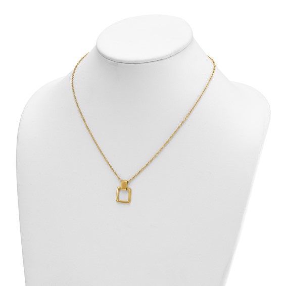 Herco 14K Polished Square Pendant 16 Inch with 2 Inch Extension Necklace