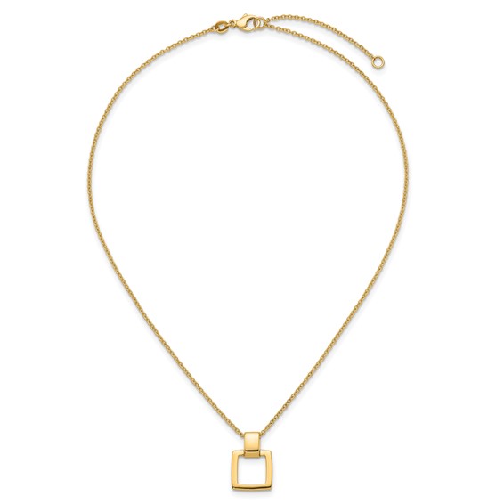 Herco 14K Polished Square Pendant 16 Inch with 2 Inch Extension Necklace