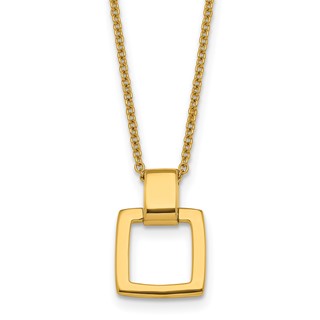 Herco 14K Polished Square Pendant 16 Inch with 2 Inch Extension Necklace