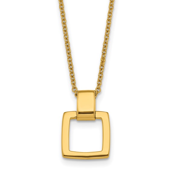 Herco 14K Polished Square Pendant 16 Inch with 2 Inch Extension Necklace