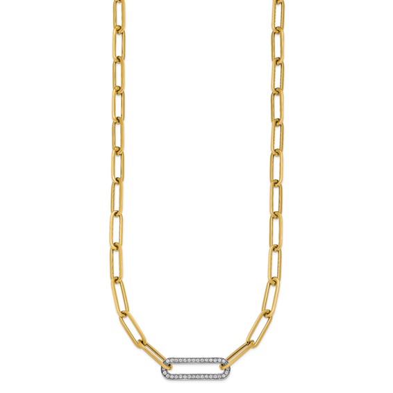 Herco 14K Two-tone Polished Diamond Paper Clip Link 17.75in Necklace