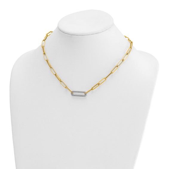 Herco 14K Two-tone Polished Diamond Paper Clip Link 17.75in Necklace