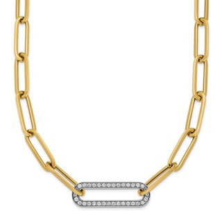 Herco 14K Two-tone Polished Diamond Paper Clip Link 17.75in Necklace