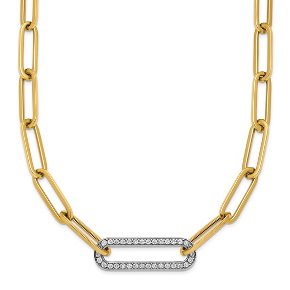 Herco 14K Two-tone Polished Diamond Paper Clip Link 17.75in Necklace