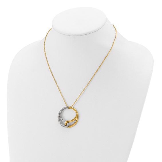 Herco 14K with White Rhodium Polished Diamond Circle 16 Inch with 2 Inch Extension Necklace