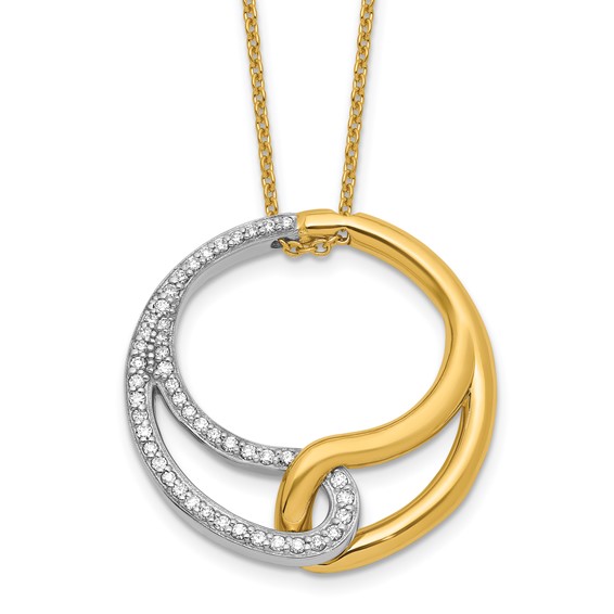 Herco 14K with White Rhodium Polished Diamond Circle 16 Inch with 2 Inch Extension Necklace