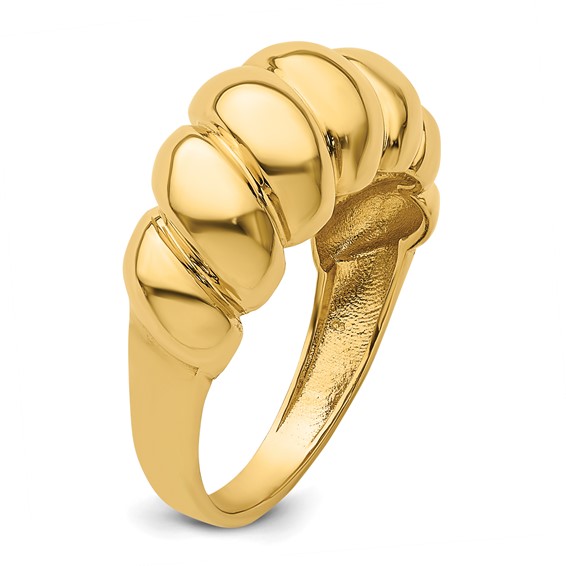 Herco 14K Polished and Grooved Domed Shrimp Ring