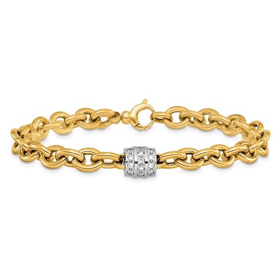 Herco 14K Two-tone Polished Diamond Oval Link 8 inch Bracelet